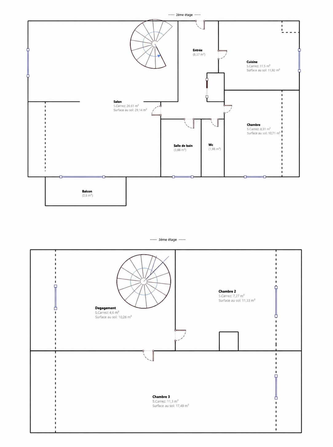Beau duplex 4/5 P 83m2hab./ 104m2 sol avec garage et cave.